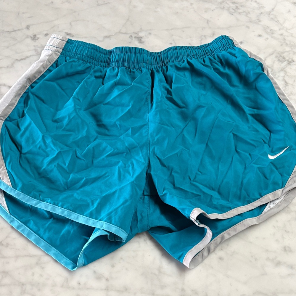 Nike women’s Teal Blue Athletic Short White Trim elastic waistband junior medium